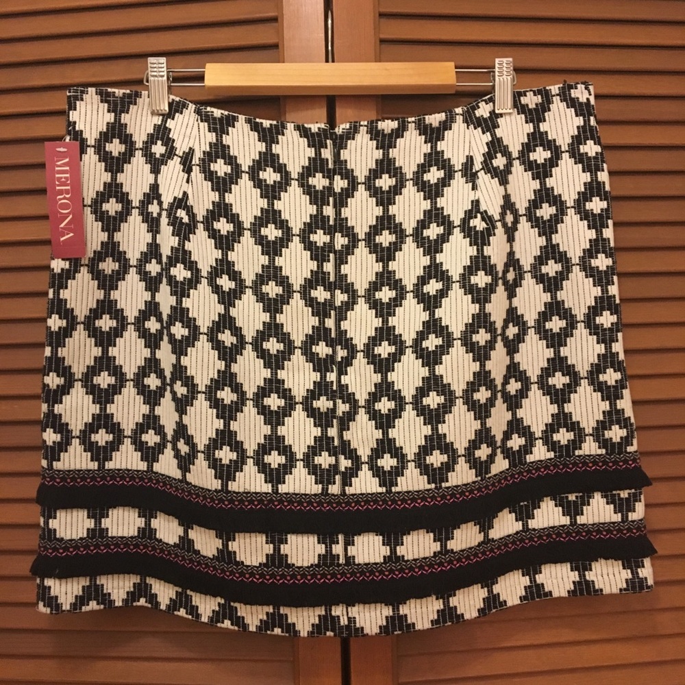 Merona Black and White fringe skirt 18 NWT - Picture 3 of 8
